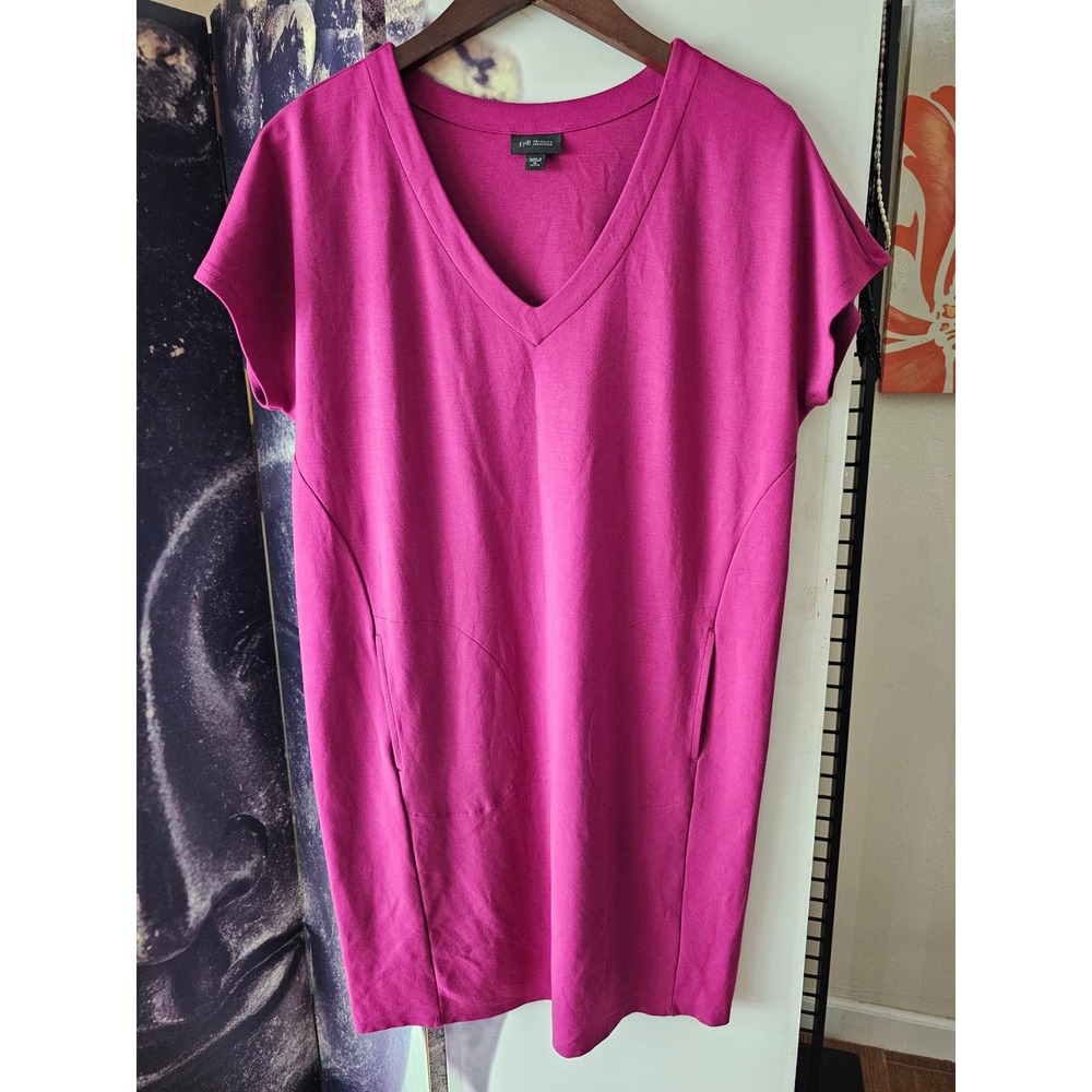 J. Jill Wearever Magenta Pink V-Neck Shift Dress Pockets Medium Petite KDR246392